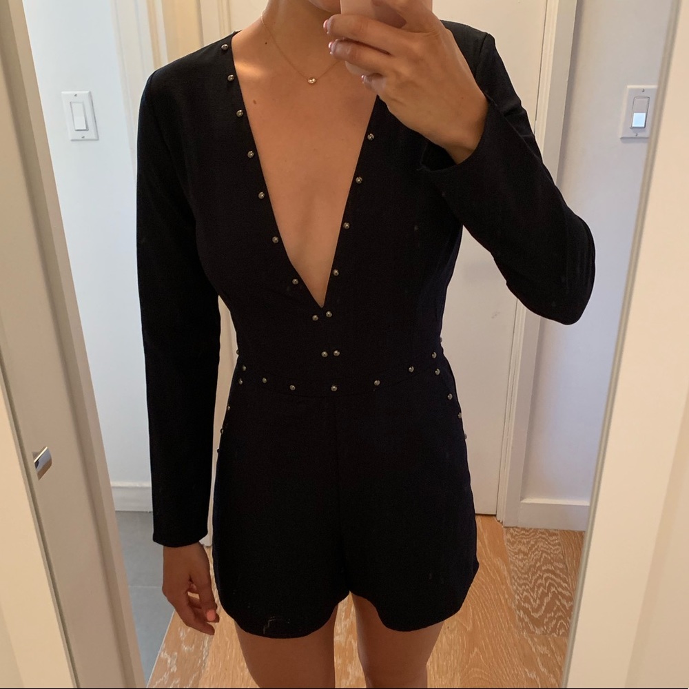 Navy linen blend romper